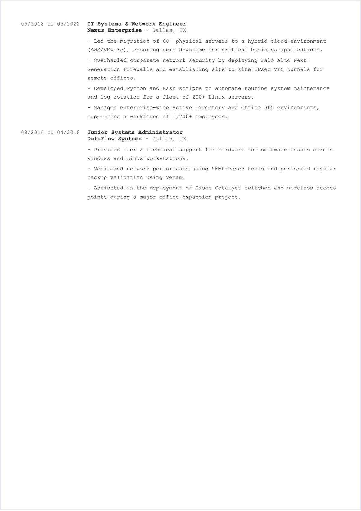 Free IT Engineer ATS CV Template, AI CV Builder