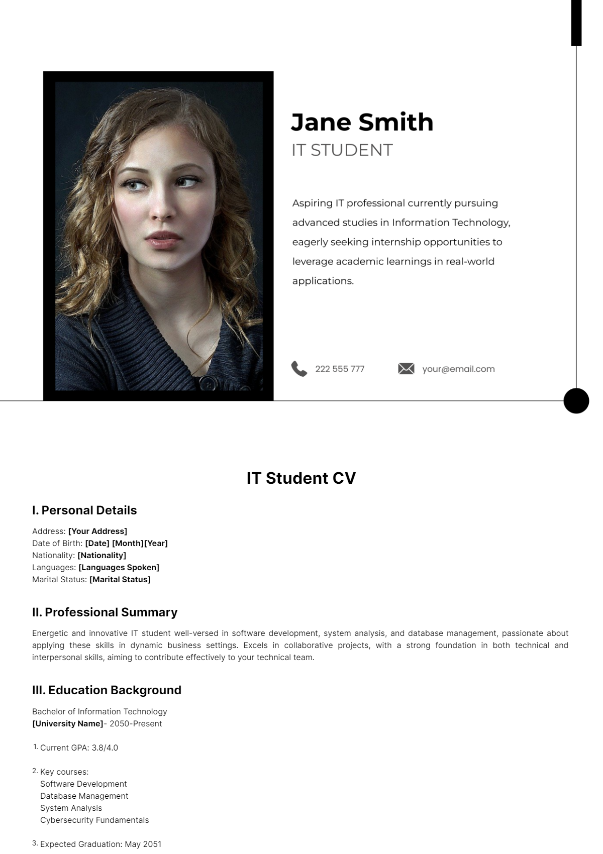 IT Student CV Template - Edit Online & Download Example | Template.net