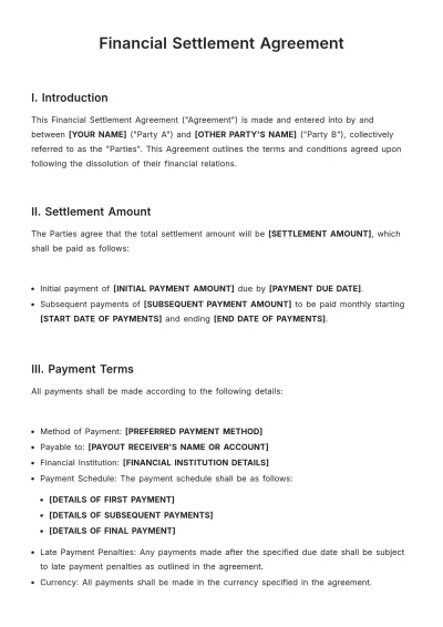 Free Financial Settlement Agreement Template to Edit Online
