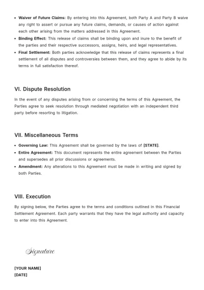 Free Financial Settlement Agreement Template to Edit Online