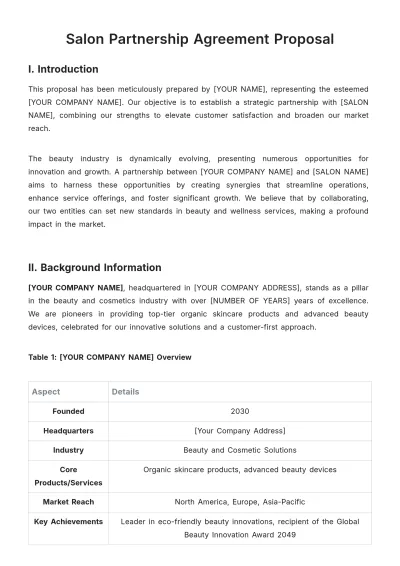 Free Salon Partnership Agreement Proposal Template to Edit Online
