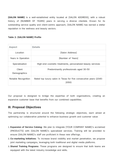 Free Salon Partnership Agreement Proposal Template to Edit Online