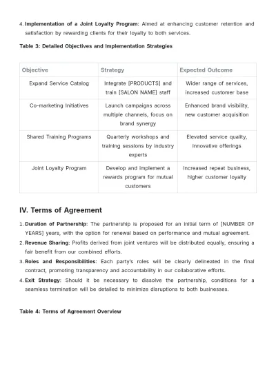 Free Salon Partnership Agreement Proposal Template to Edit Online