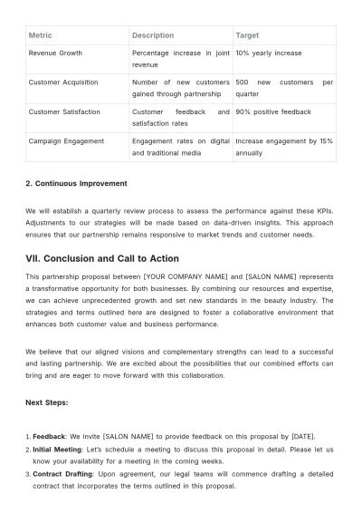 Free Salon Partnership Agreement Proposal Template to Edit Online