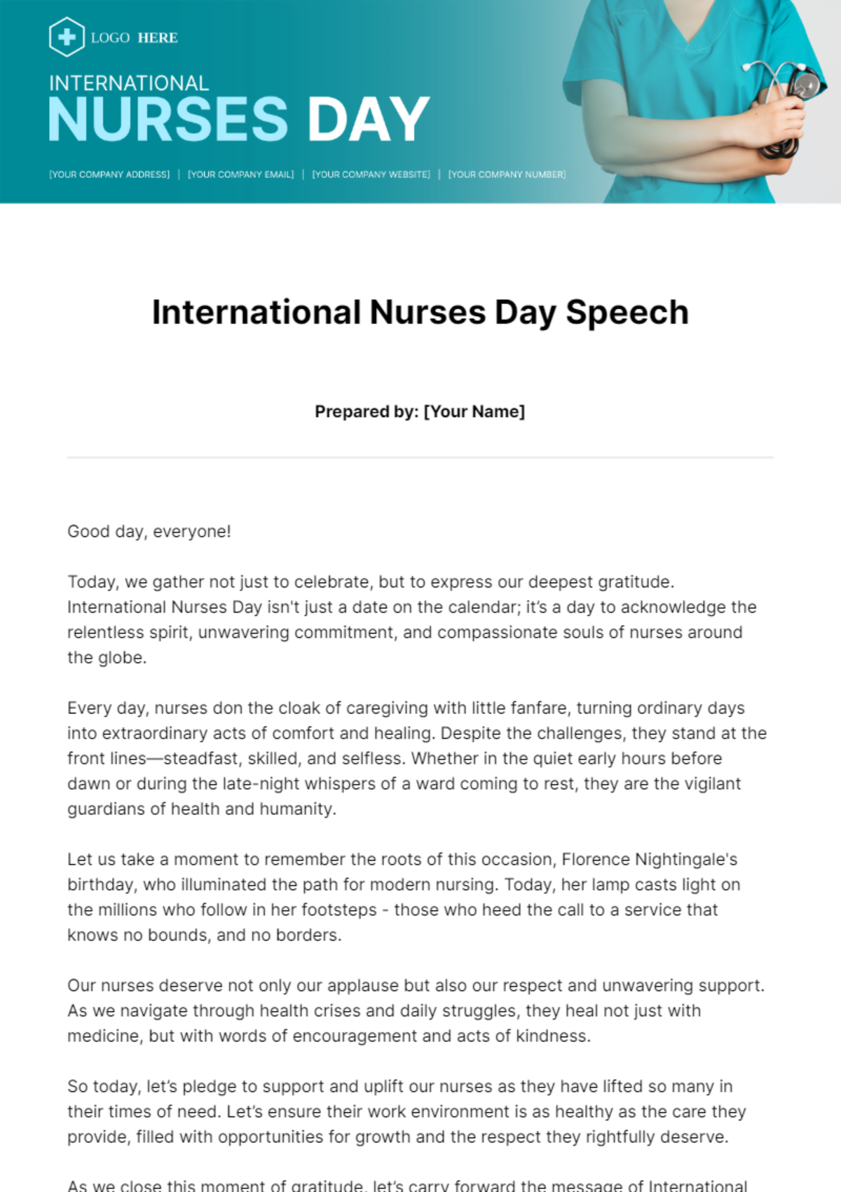 Free International Nurses Day Speech Template
