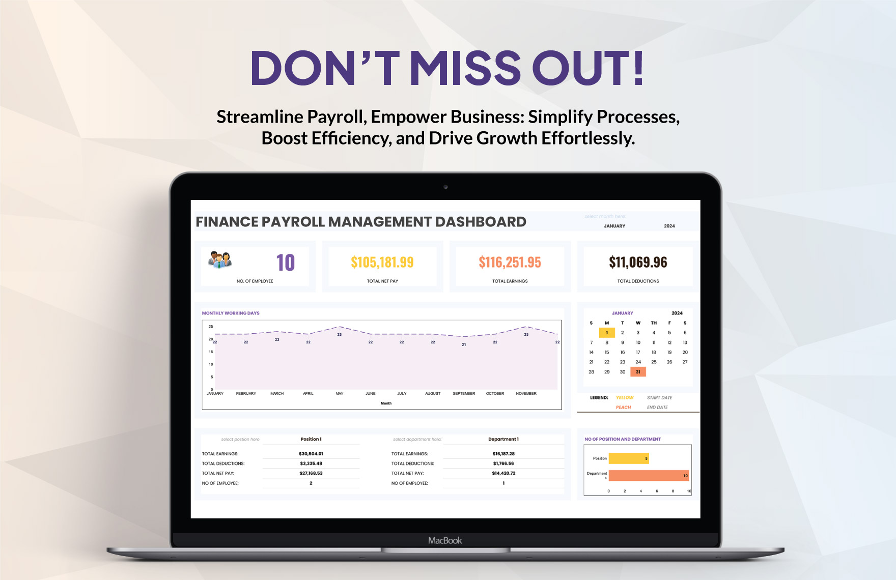 Finance Payroll Management Dashboard Template