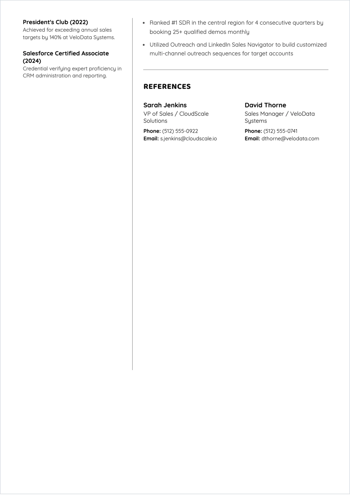 Free Inside Sales Executive ATS CV Template, AI CV Builder