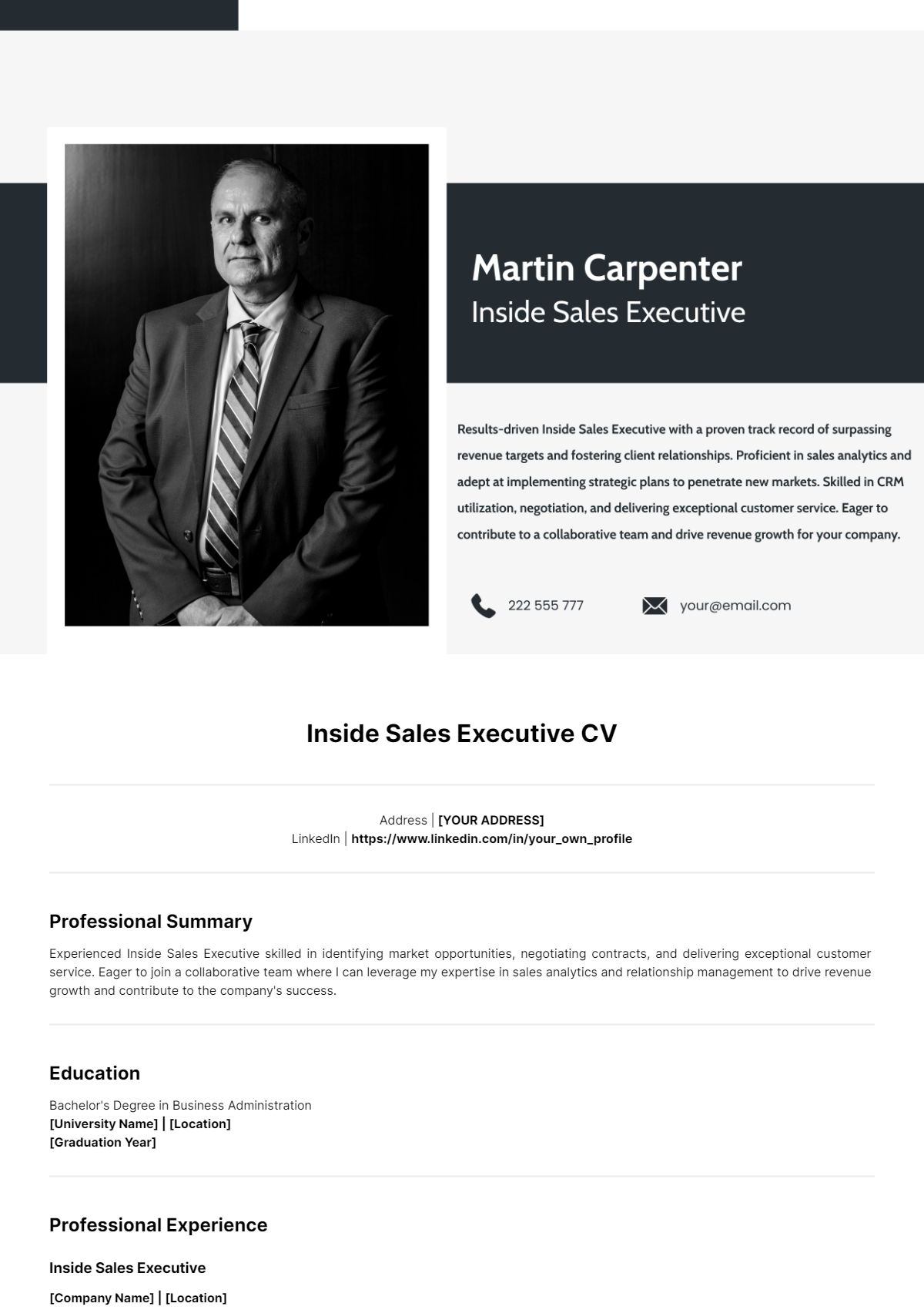 Free Executive CV Templates To Edit Online And Download