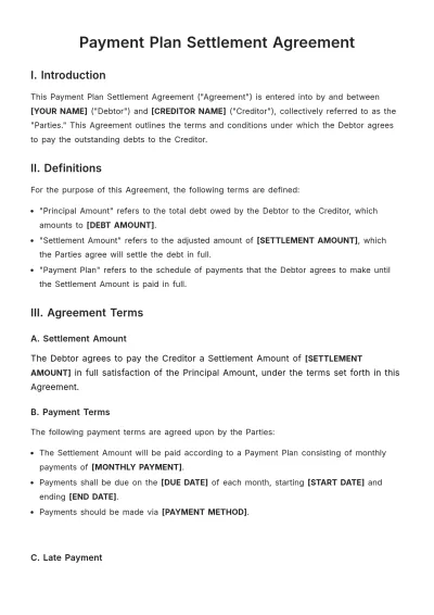 Free Payment Plan Settlement Agreement Template to Edit Online