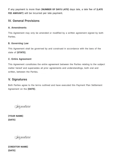 Free Payment Plan Settlement Agreement Template to Edit Online