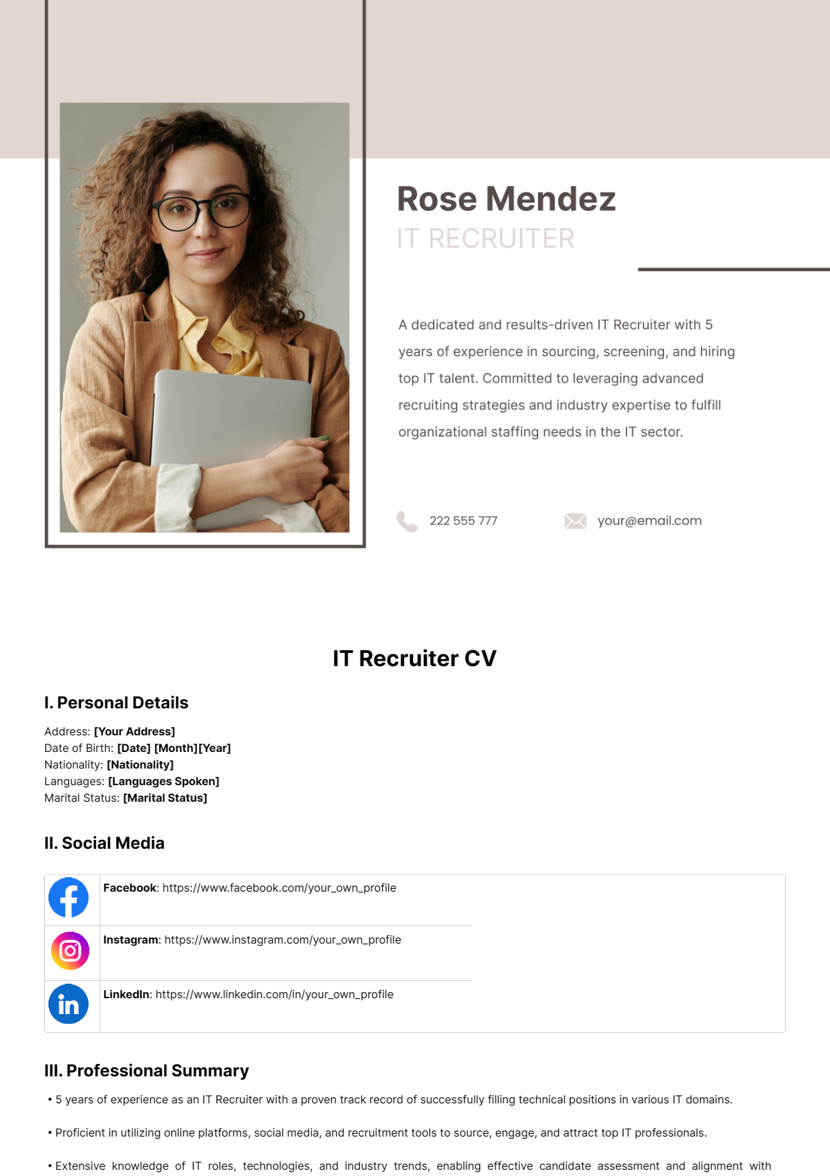 IT Recruiter CV Template - Edit Online & Download