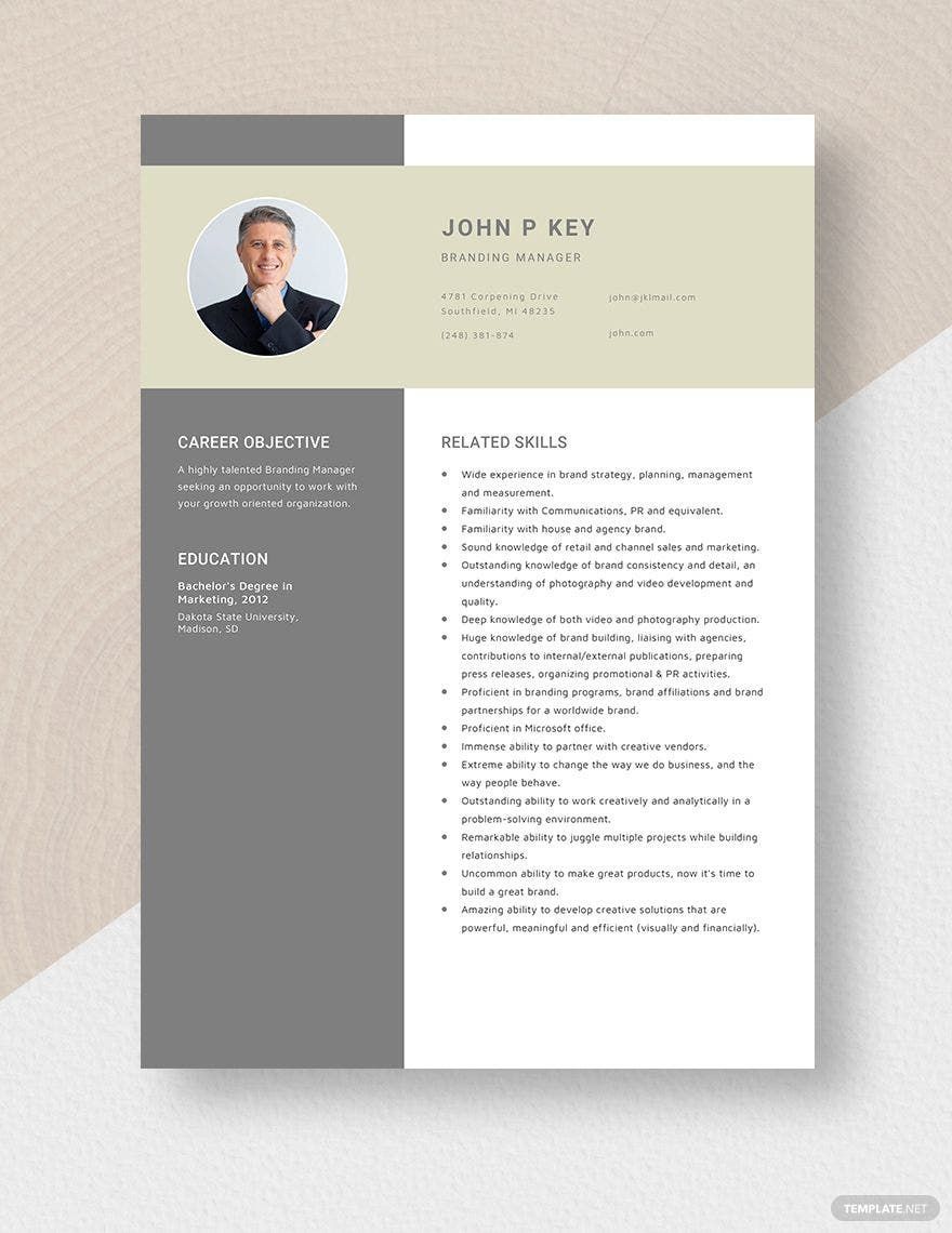 Branding Manager Resume in Word, Apple Pages