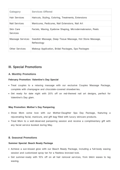 Free Salon Activity Plan Template to Edit Online