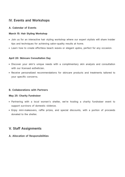 Free Salon Activity Plan Template to Edit Online