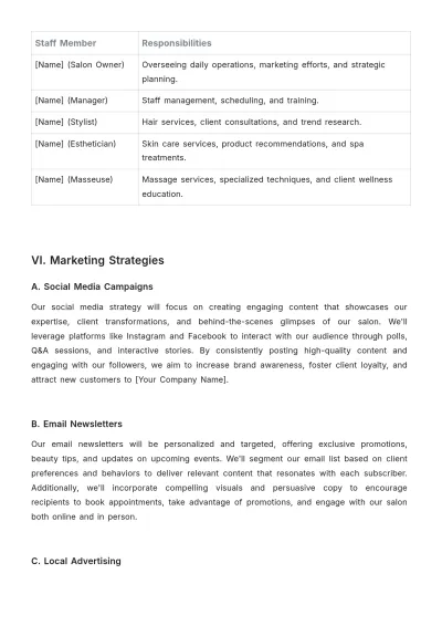Free Salon Activity Plan Template to Edit Online