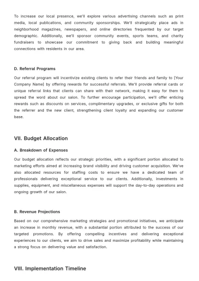 Free Salon Activity Plan Template to Edit Online