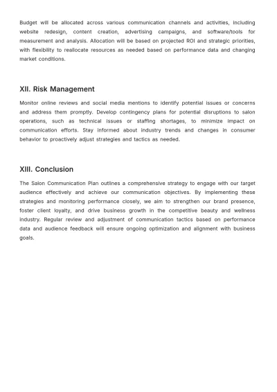 Free Salon Communication Plan Template to Edit Online