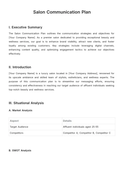 Free Salon Communication Plan Template to Edit Online
