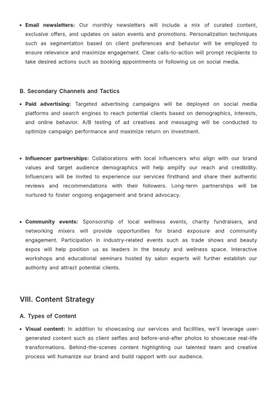 Free Salon Communication Plan Template to Edit Online