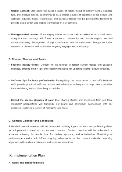 Free Salon Communication Plan Template to Edit Online