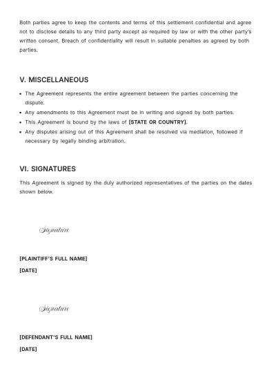 Free IT Case Settlement Agreement Template to Edit Online
