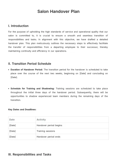 Free Salon Handover Plan Template to Edit Online
