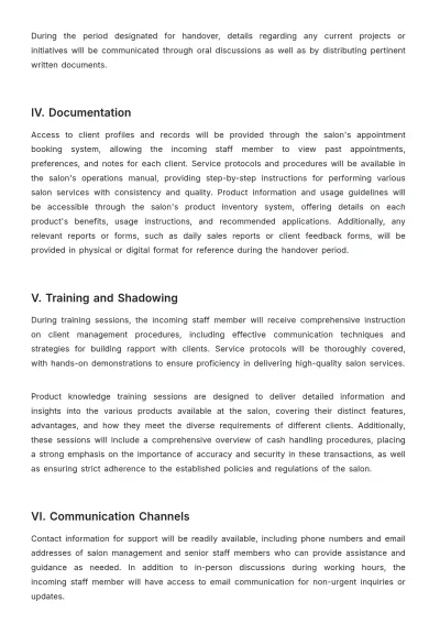 Free Salon Handover Plan Template to Edit Online