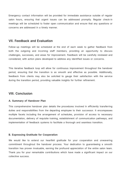 Free Salon Handover Plan Template to Edit Online