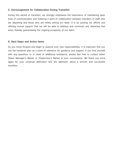 Free Salon Handover Plan Template to Edit Online