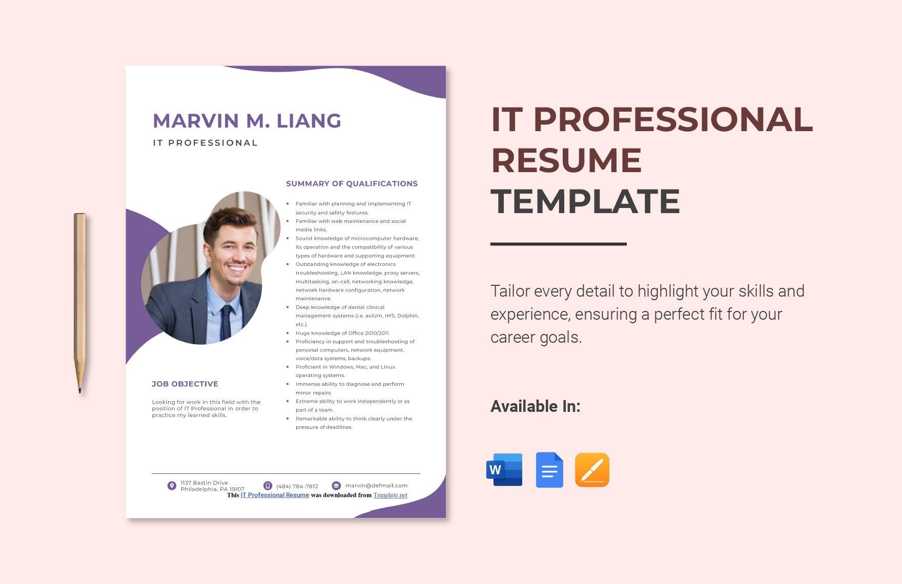 IT Professional Resume in Word, Google Docs, Apple Pages
