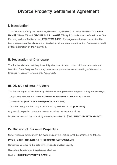 Free Divorce Property Settlement Agreement Template to Edit Online