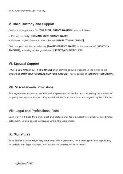 Free Divorce Property Settlement Agreement Template to Edit Online