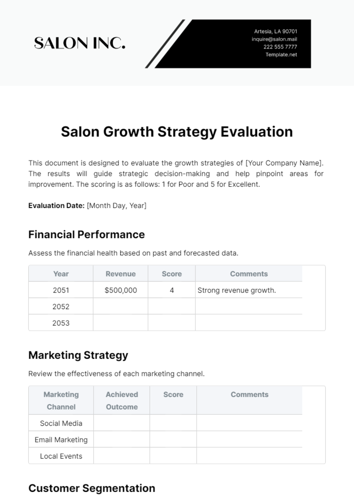 Salon Growth Strategy Evaluation Template - Edit Online & Download