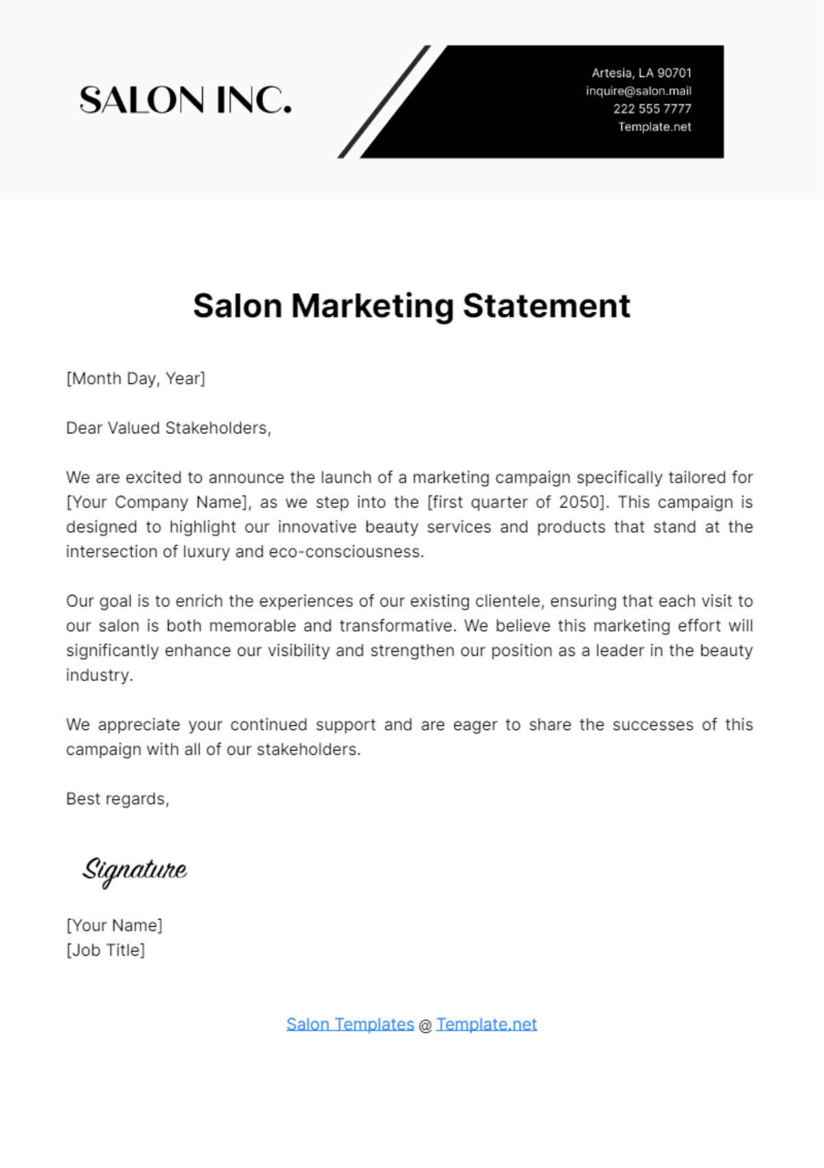 Salon Marketing Statement Template