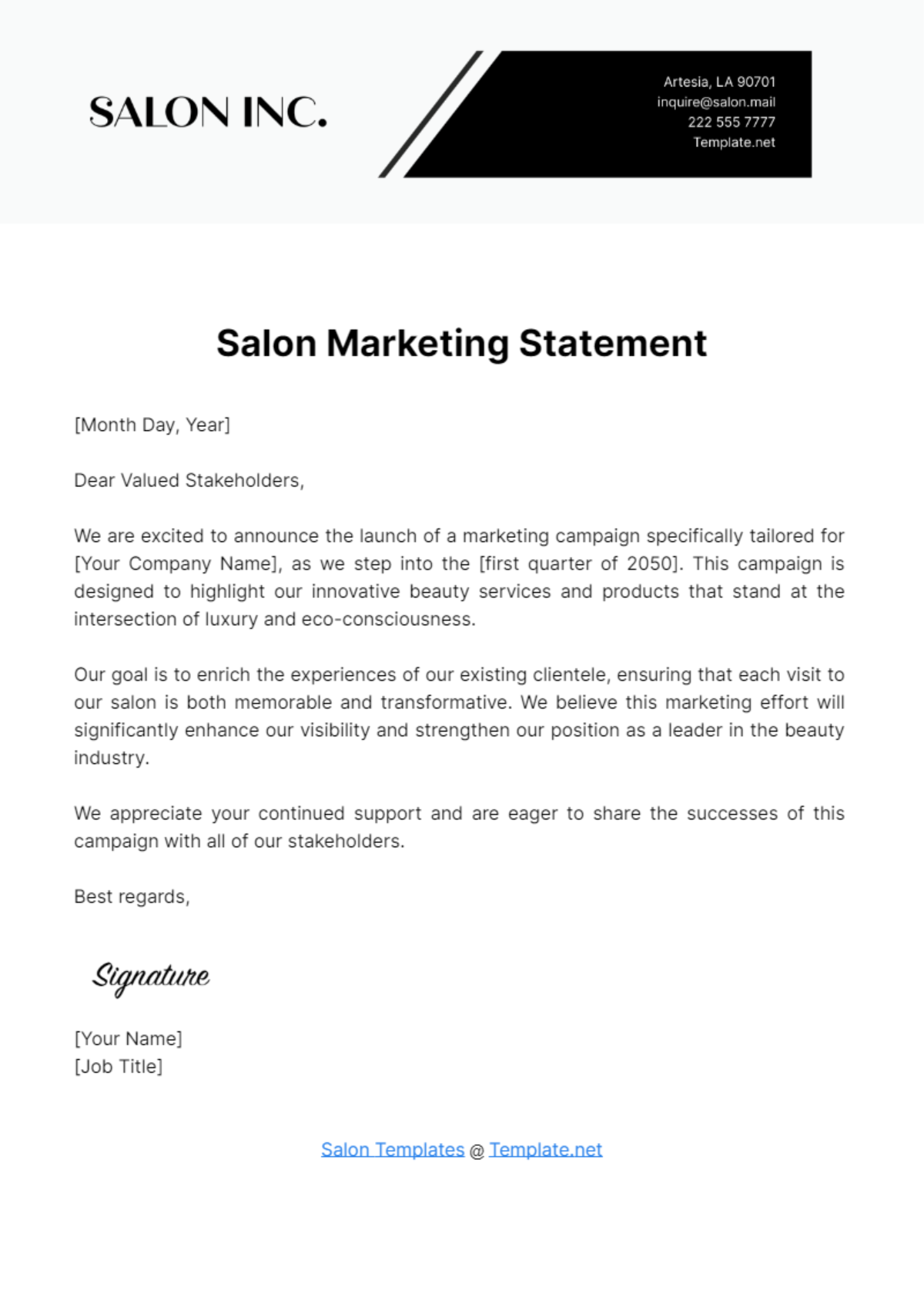 Salon Marketing Statement Template - Edit Online & Download