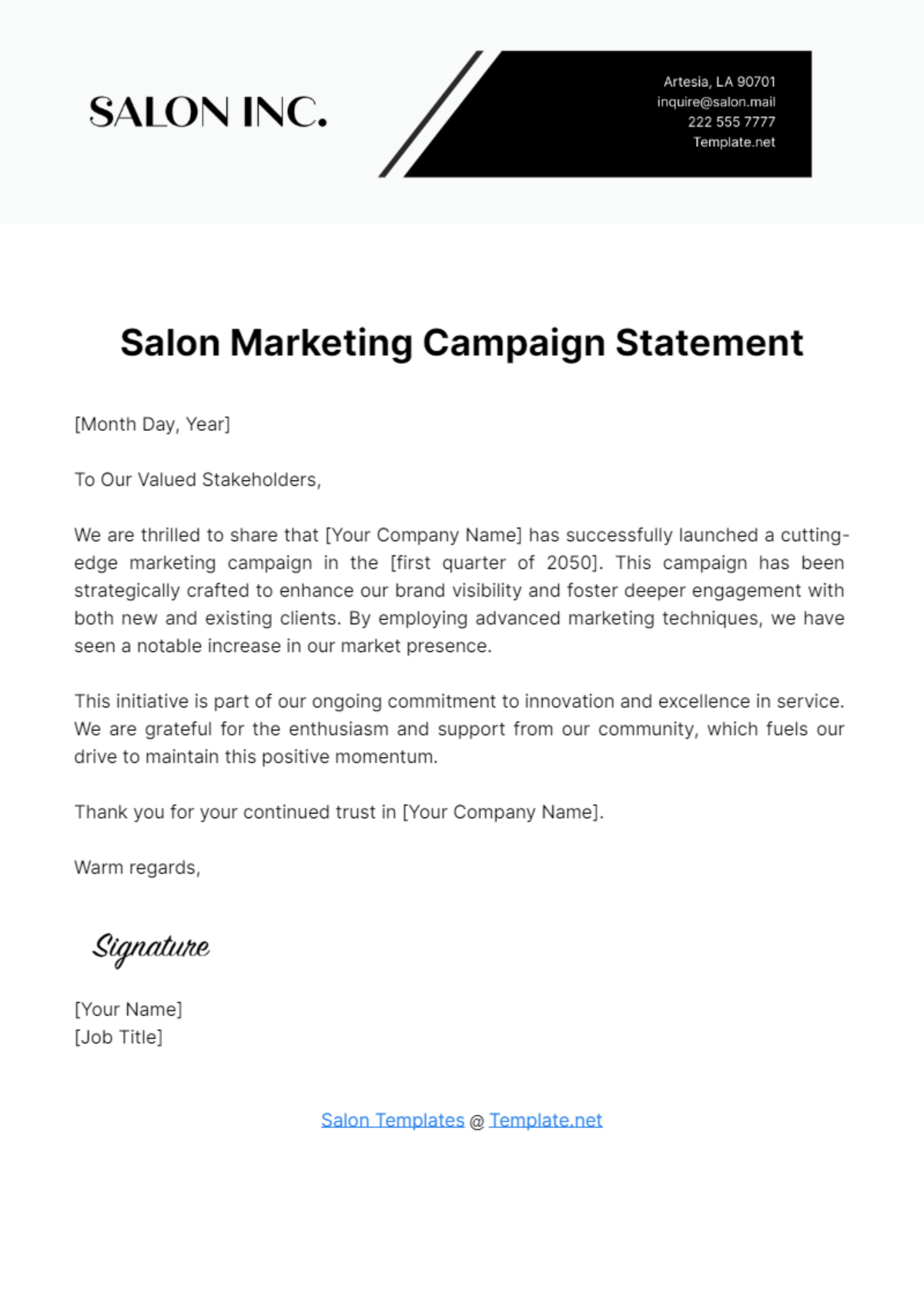 Salon Marketing Campaign Statement Template - Edit Online & Download