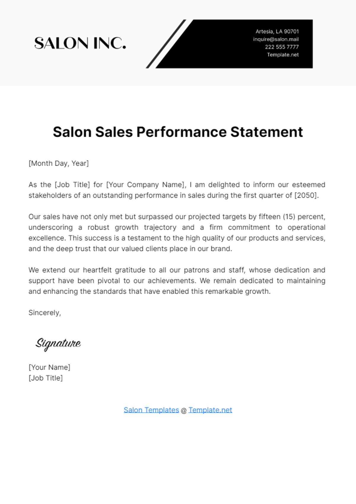 Salon Sales Performance Statement Template - Edit Online & Download