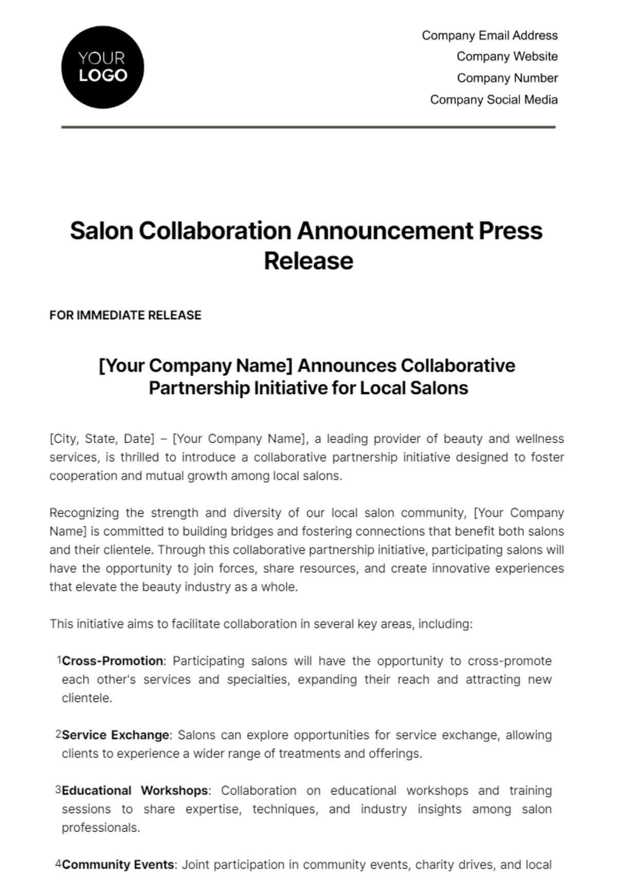 Salon Collaboration Announcement Press Release Template