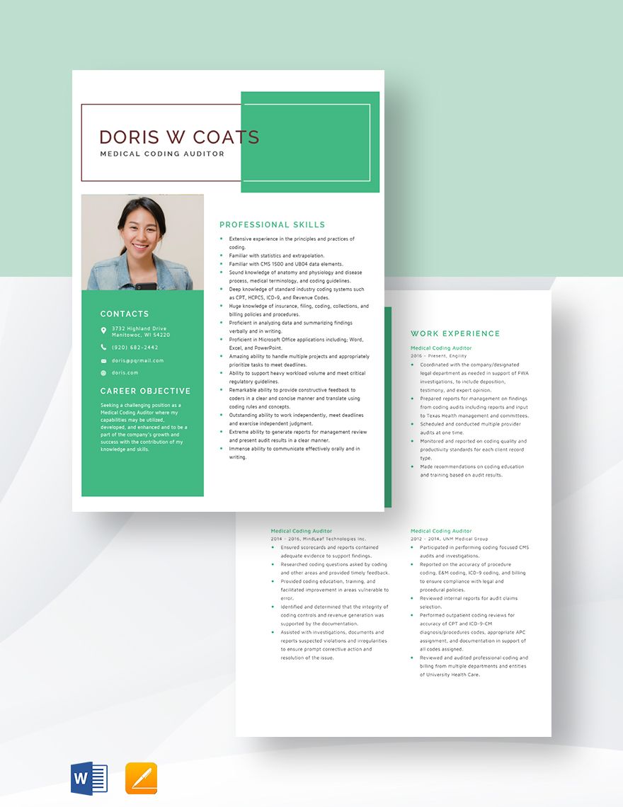 Medical Coding Auditor Resume Template