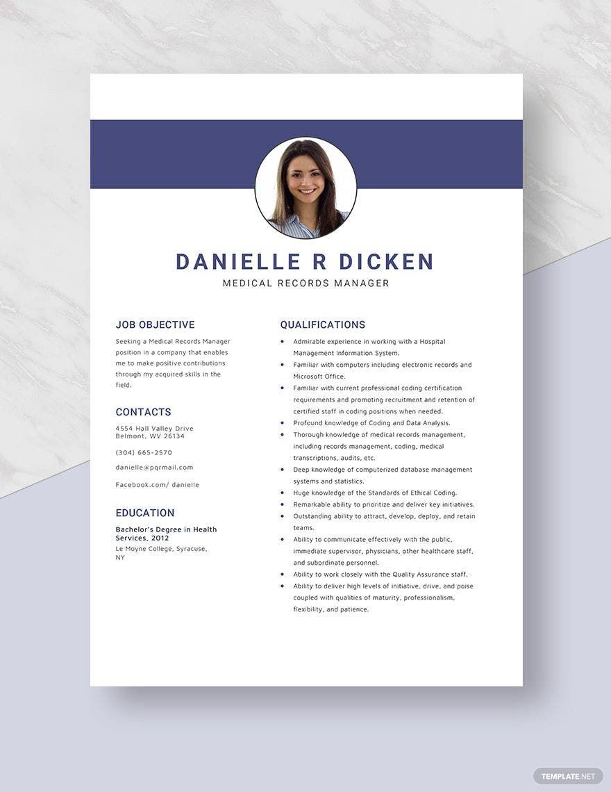 Free Medical Records Manager Resume Template