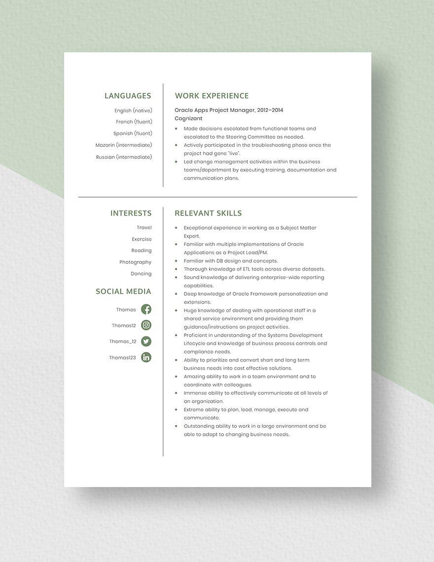 Oracle Apps Project Manager Resume