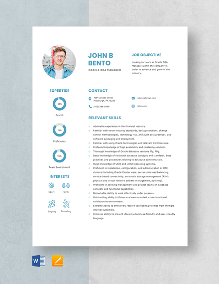 Free Oracle DBA Manager Resume Template - Word, Apple Pages