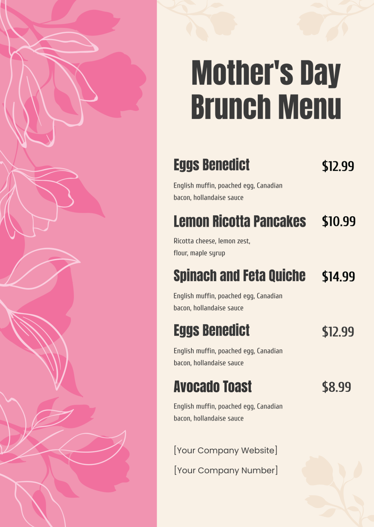 Mother's Day Brunch Menu Template - Edit Online & Download