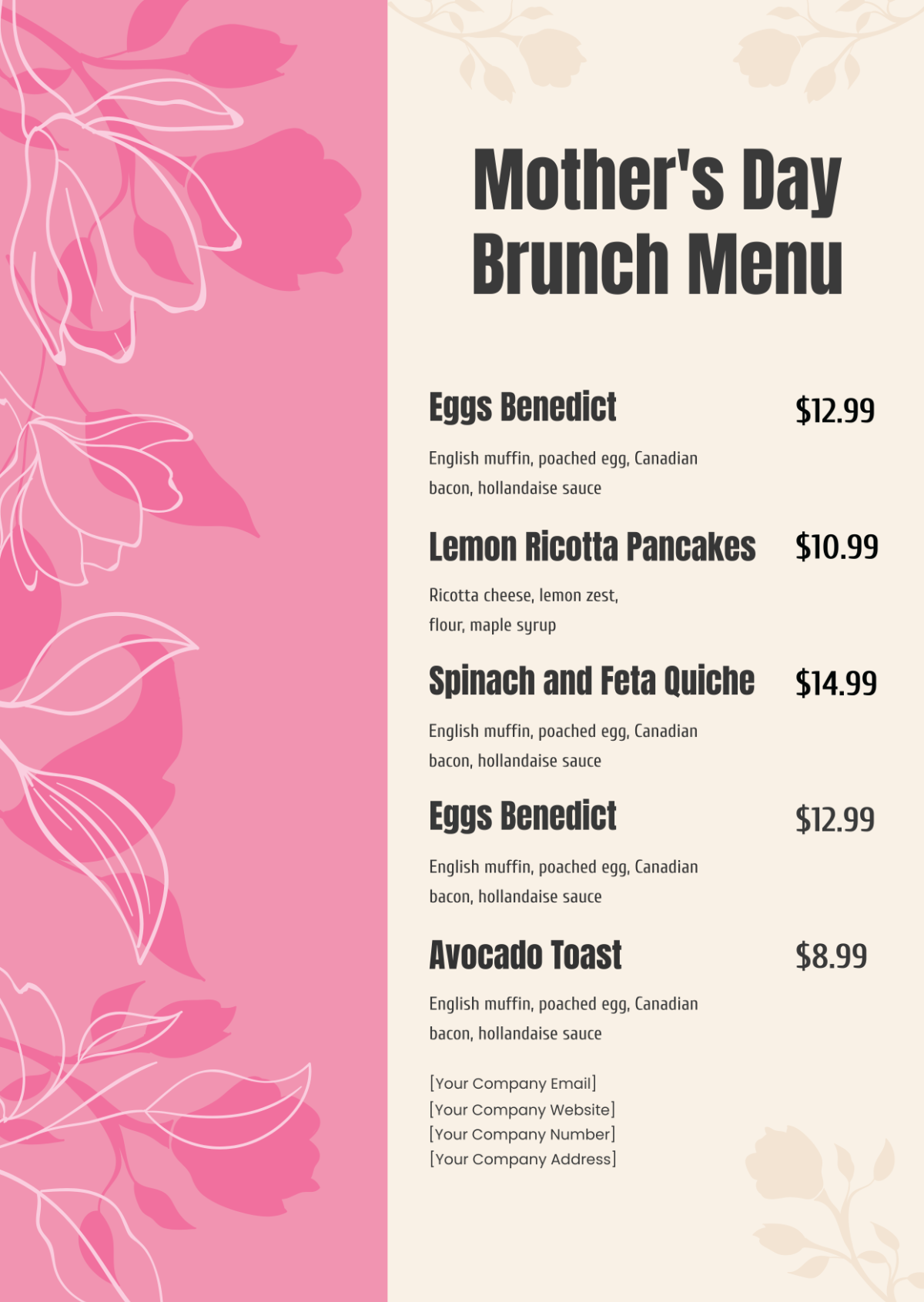 Free Mother's Day Brunch Menu Template
