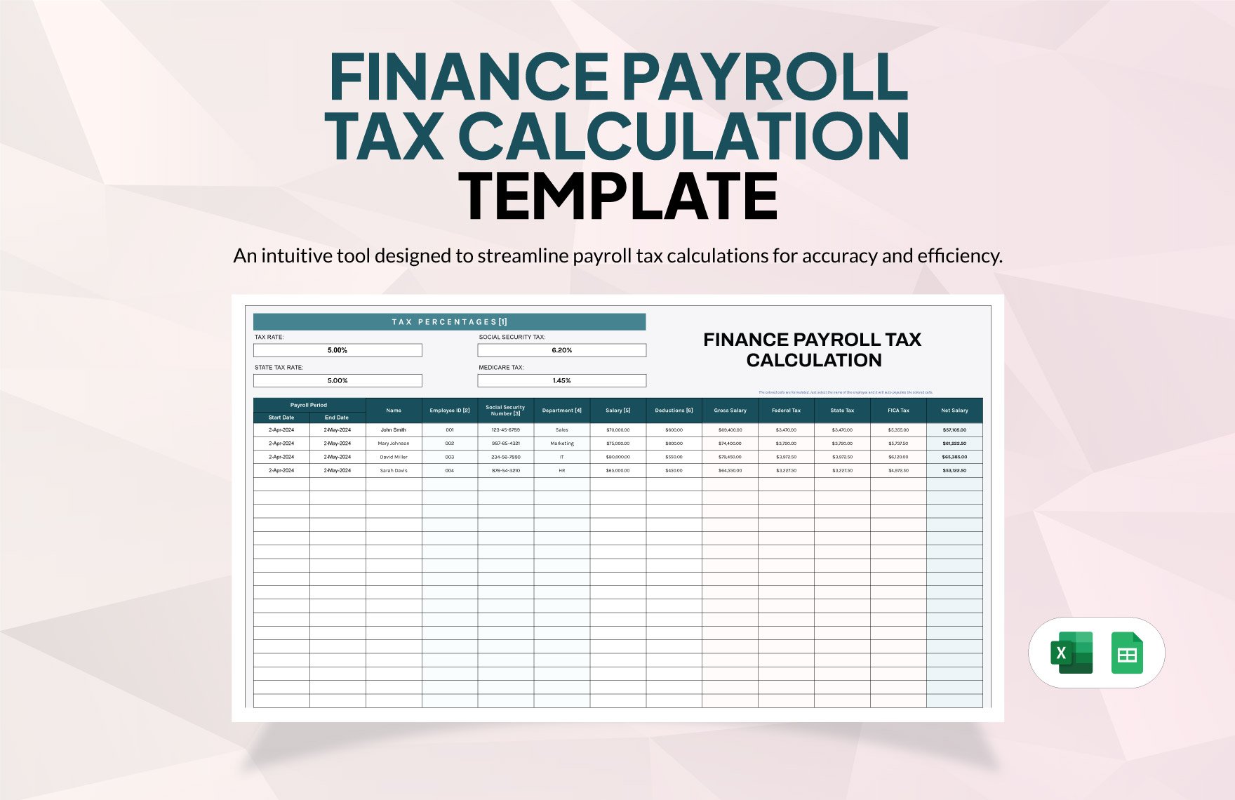 Finance Payroll Tax Calculation Template in Excel, Google Sheets
