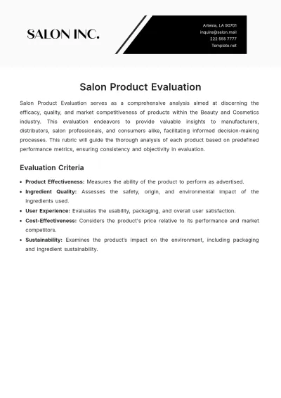 Free Salon Product Evaluation Template to Edit Online