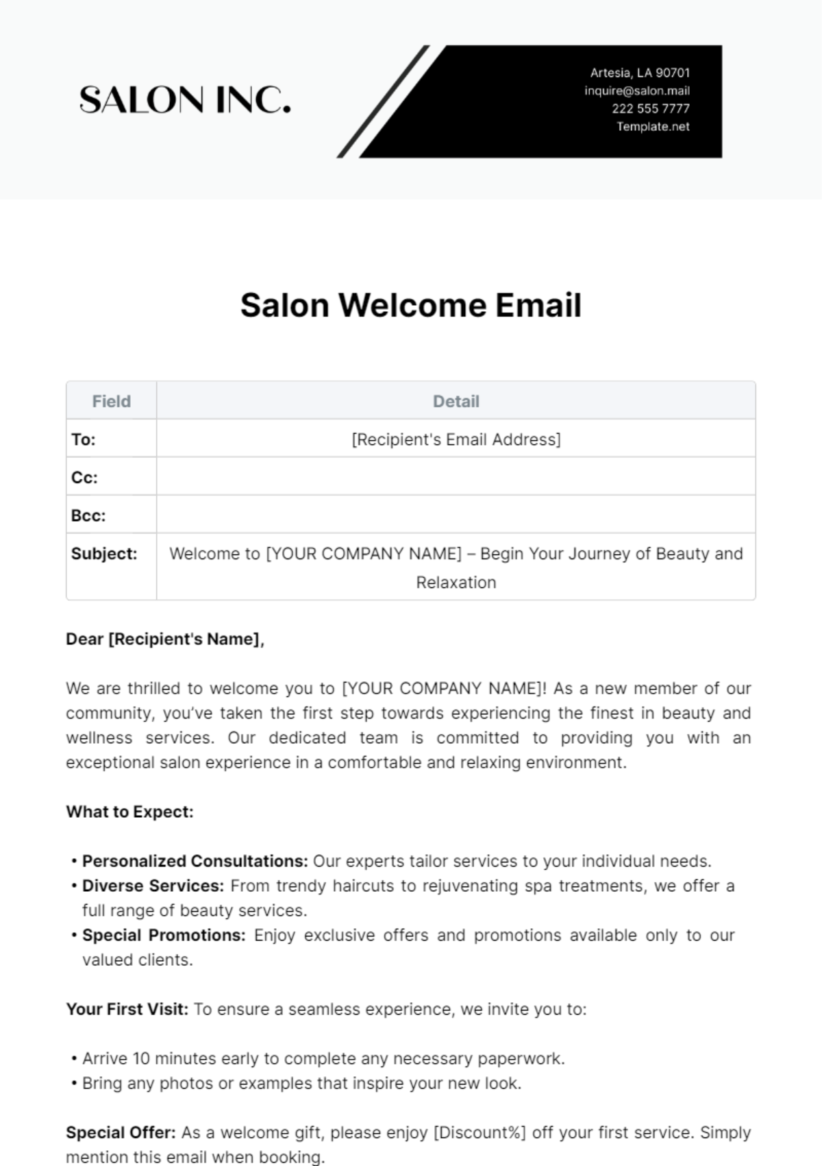 free-salon-welcome-email-template-edit-online-download-template