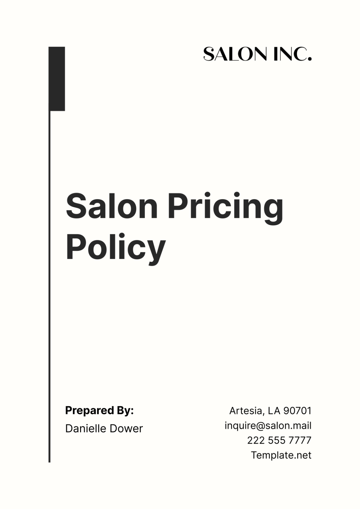 Salon Pricing Policy Template