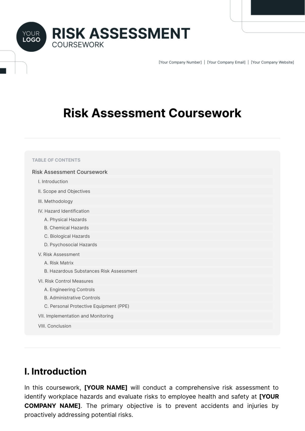 Risk Assessment Coursework Template