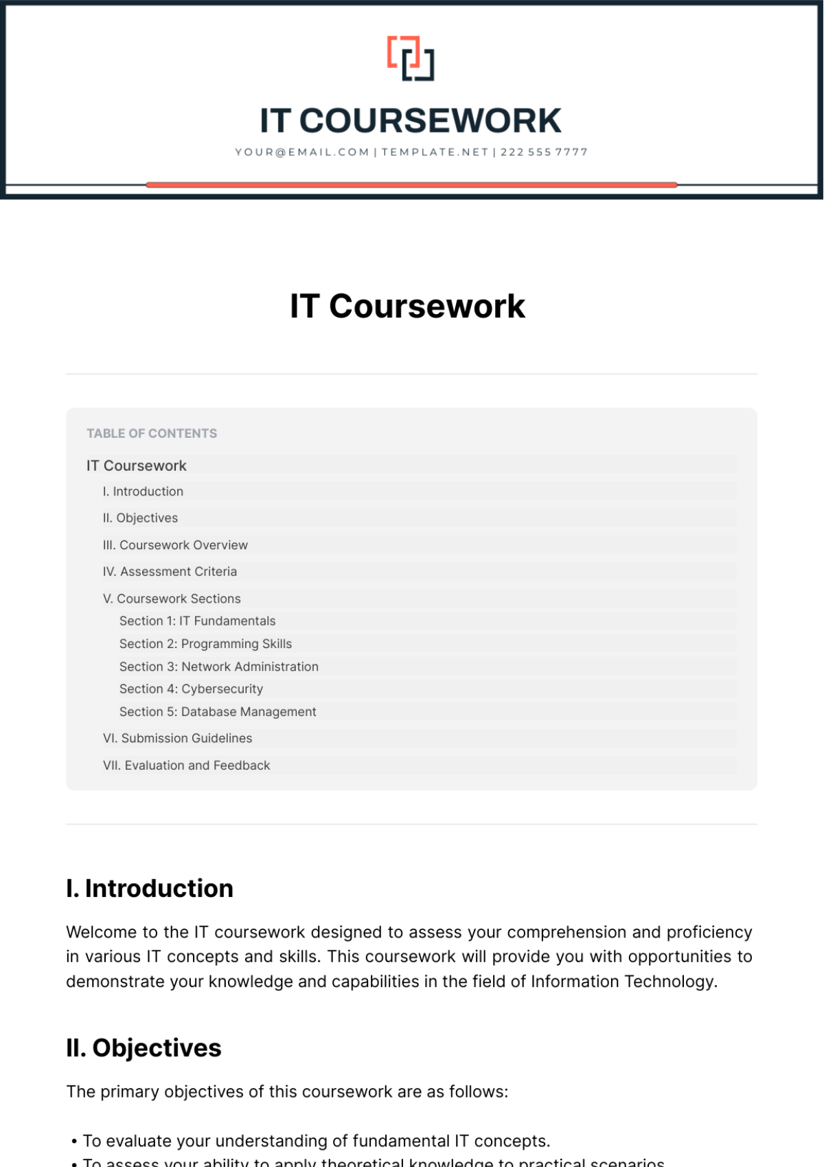 IT Coursework Template - Edit Online & Download